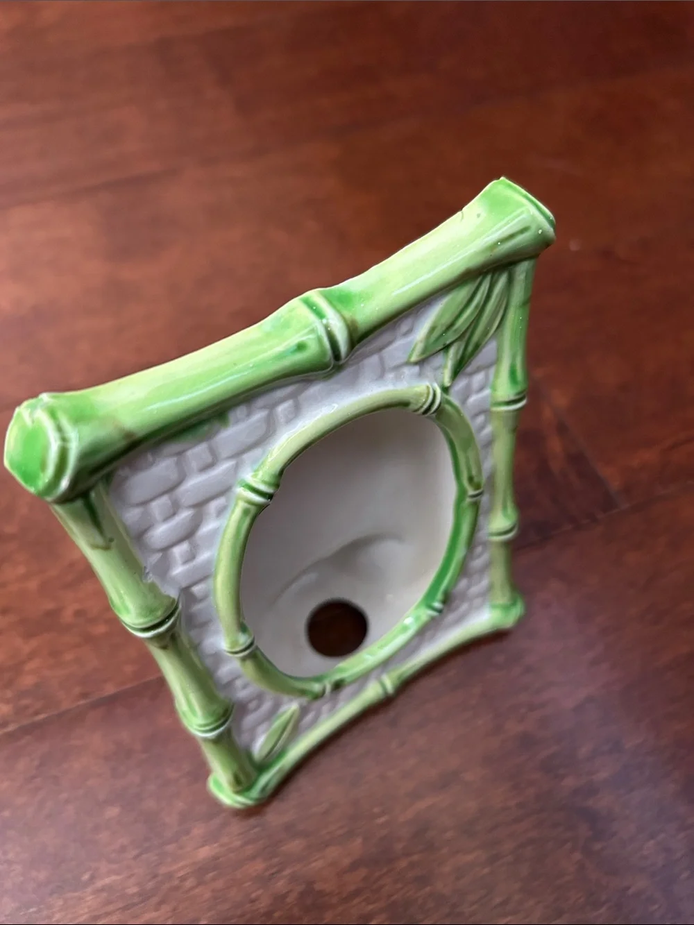 Vintage Japanese Green and White Bamboo Ceramic Picture Frames — Set of 2